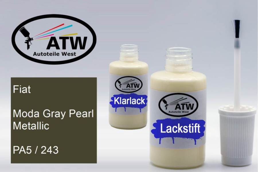 Fiat, Moda Gray Pearl Metallic, PA5 / 243: 20ml Lackstift + 20ml Klarlack - Set, von ATW Autoteile West.